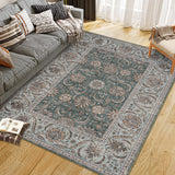 Garvee Washable Area Rug Vintage Traditional Floor Cover Foldable Thin Accent Indoor Distressed Non Slip Carpet Floral Print Mat Bedroom Living Room Bathroom (Green 5'x7') - Green