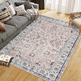 Garvee 8x10 Area Rugs for Living Room Washable Large Rug Indoor Carpet, Vintage Distressed Rug Soft Non Slip Area Rug for Bedroom Dining Room Home Office Pink - Pink