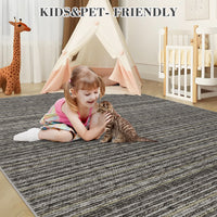 Garvee Striped Large Rugs 10x13 Stain Resistant Washable Area Rug for High Traffic Living Room Non-Slip Foldable Carpet Indoor Soft Printed Braid Floor Carpet Rug for Dining Room, Grey