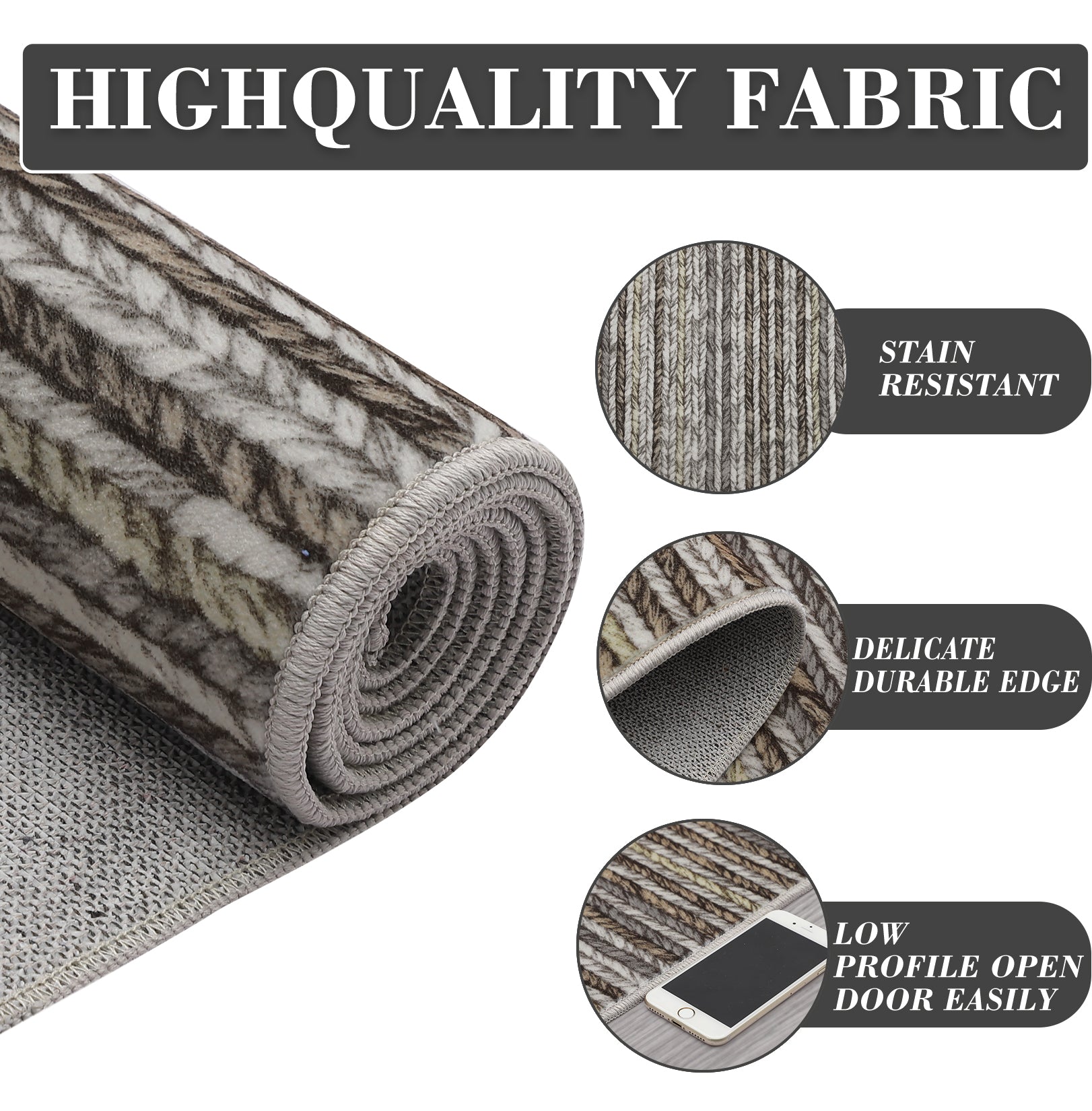 Garvee Striped Large Rugs 10x13 Stain Resistant Washable Area Rug for High Traffic Living Room Non-Slip Foldable Carpet Indoor Soft Printed Braid Floor Carpet Rug for Dining Room, Grey