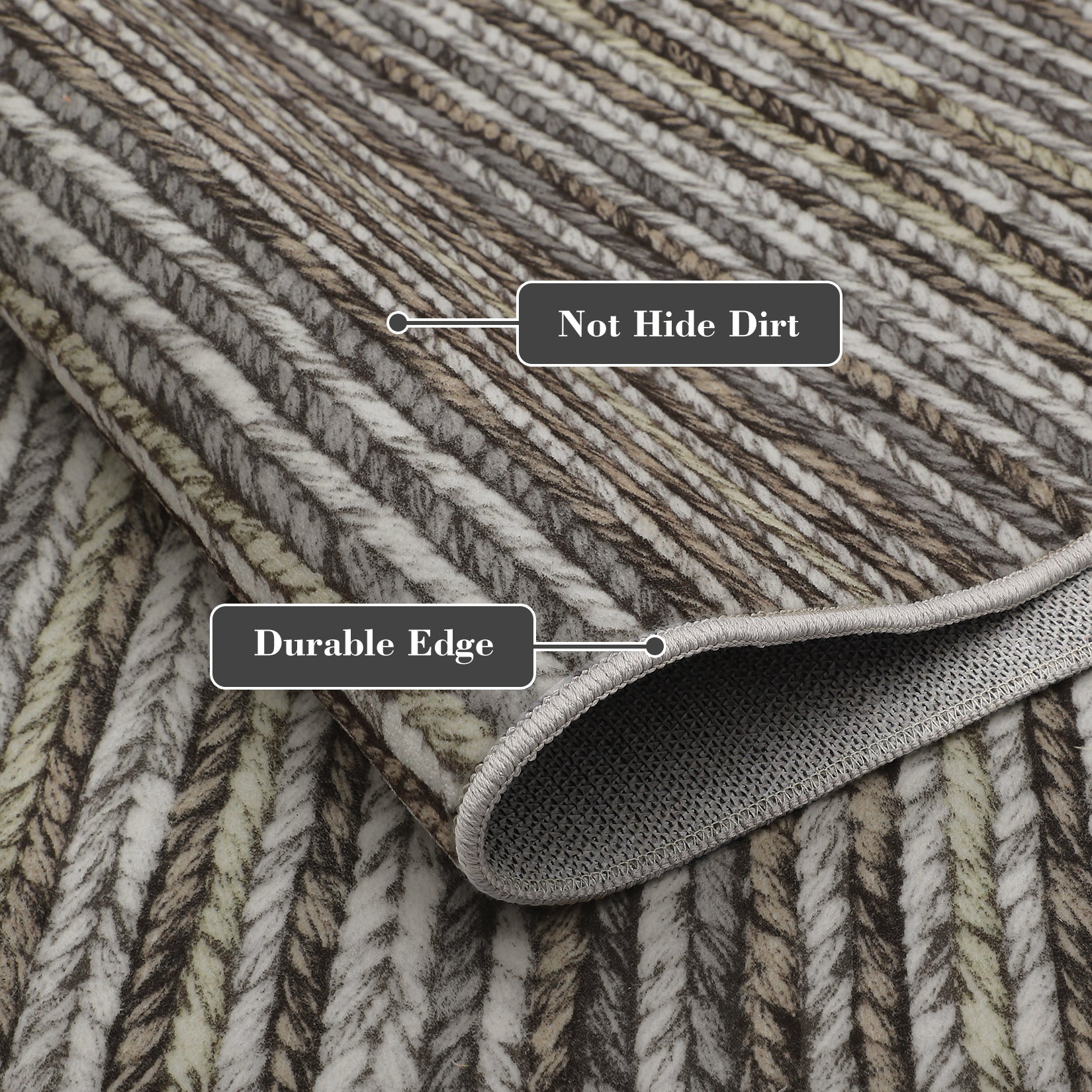 Garvee Striped Large Rugs 10x13 Stain Resistant Washable Area Rug for High Traffic Living Room Non-Slip Foldable Carpet Indoor Soft Printed Braid Floor Carpet Rug for Dining Room, Grey