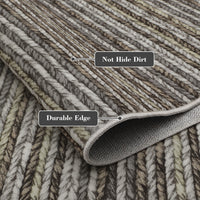 Garvee Striped Large Rugs 10x13 Stain Resistant Washable Area Rug for High Traffic Living Room Non-Slip Foldable Carpet Indoor Soft Printed Braid Floor Carpet Rug for Dining Room, Grey