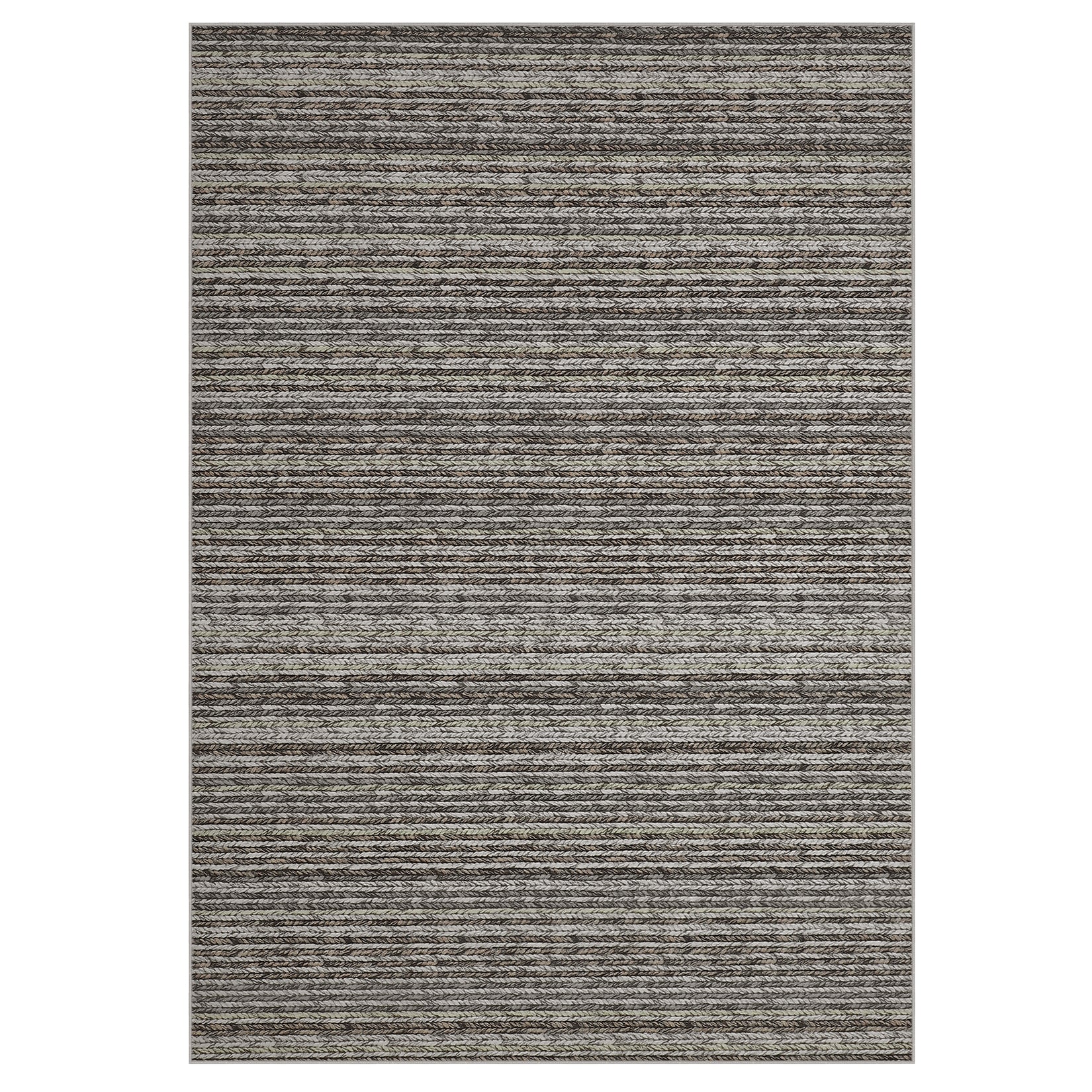 Garvee Striped Large Rugs 10x13 Stain Resistant Washable Area Rug for High Traffic Living Room Non-Slip Foldable Carpet Indoor Soft Printed Braid Floor Carpet Rug for Dining Room, Grey
