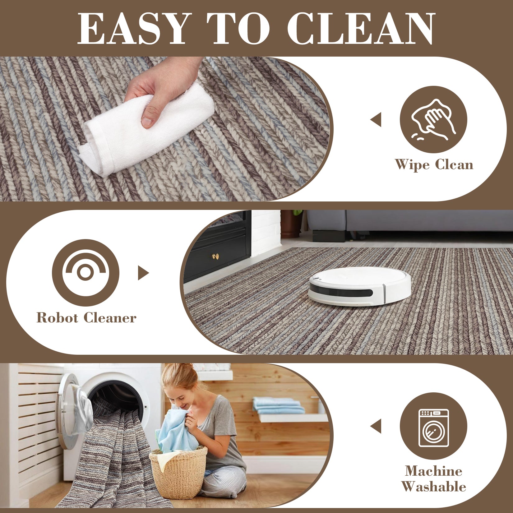 Garvee 9x12 Area Rug Modern Striped Rugs for Living Room Printed Braid Rugs Large Area Rugs Non-Slip Soft Gradient Rug for Bedroom Print Thin Abstract Carpet for Home Office, Camel