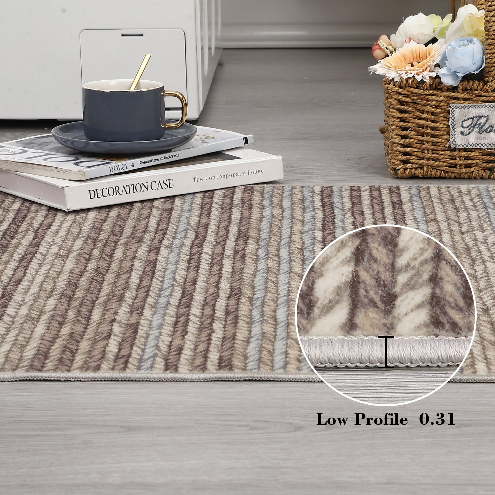 Garvee 9x12 Area Rug Modern Striped Rugs for Living Room Printed Braid Rugs Large Area Rugs Non-Slip Soft Gradient Rug for Bedroom Print Thin Abstract Carpet for Home Office, Camel