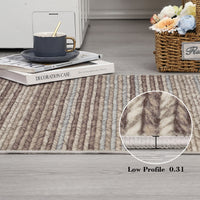 Garvee 9x12 Area Rug Modern Striped Rugs for Living Room Printed Braid Rugs Large Area Rugs Non-Slip Soft Gradient Rug for Bedroom Print Thin Abstract Carpet for Home Office, Camel