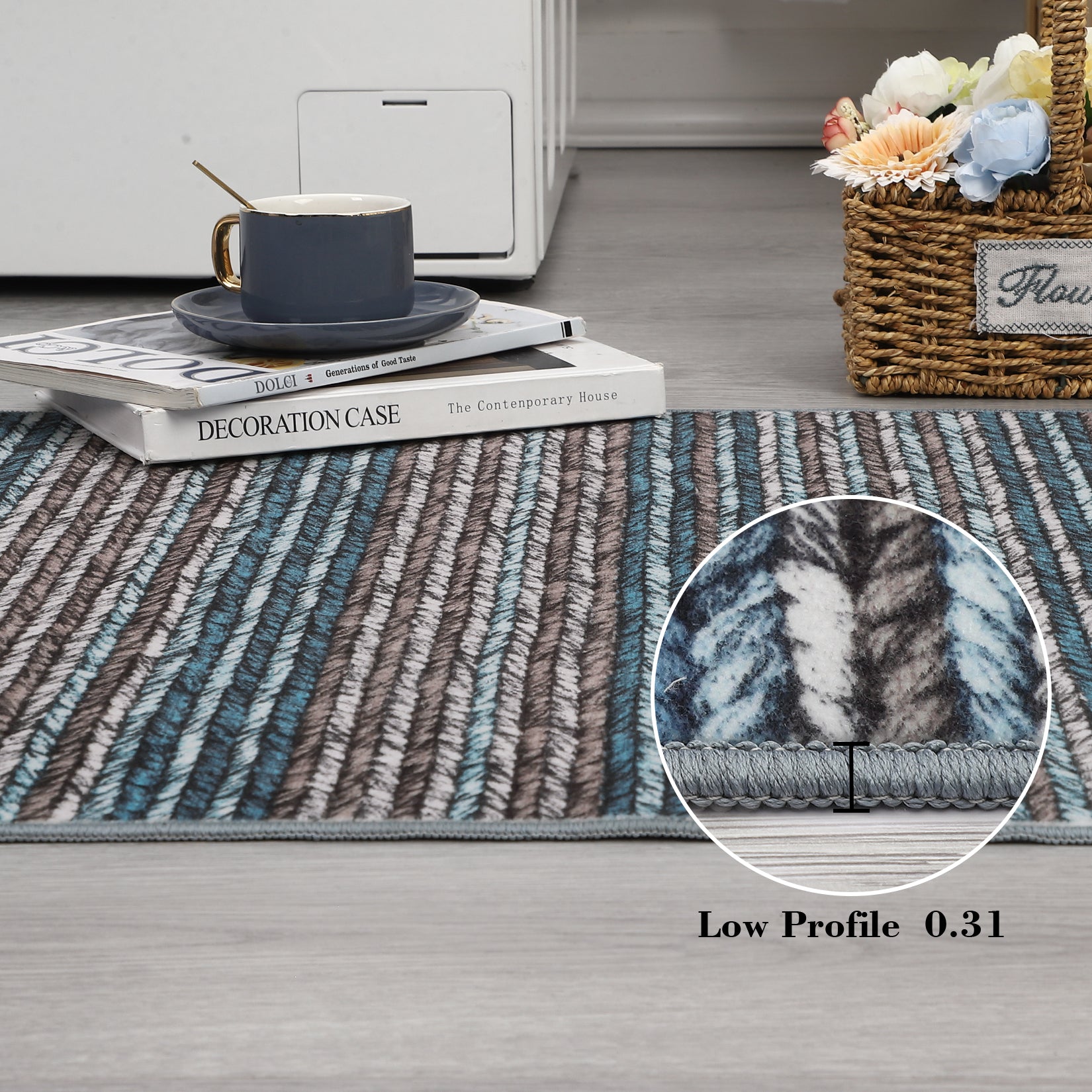 Garvee Striped Washable Rugs for Living Room 5x7 Stain Resistant Area Rug for Bedroom Large Soft Floor Carpet Non Slip Modern Transitional Rug for Dining Room Laundry Kid Room, Blue