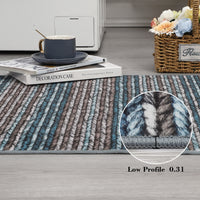 Garvee Striped Washable Rugs for Living Room 5x7 Stain Resistant Area Rug for Bedroom Large Soft Floor Carpet Non Slip Modern Transitional Rug for Dining Room Laundry Kid Room, Blue