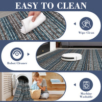 Garvee Striped Washable Rugs for Living Room 5x7 Stain Resistant Area Rug for Bedroom Large Soft Floor Carpet Non Slip Modern Transitional Rug for Dining Room Laundry Kid Room, Blue