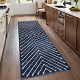 Garvee Washable Runner Navy Blue 2x6 Modern Geometric Runner Neutral Runner Blue Runner, Hallway Runner Non Slip, Abstract Runner, Non Shedding Soft Runner, Foldable Accent Rug for Entryway - Navy Blue