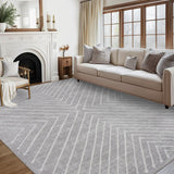 Garvee Washable Rug 5x7 Area Rug Geometric Rug Modern Abstract Rug Neutral Rug with Non Slip Backing, Light Grey Rug, Indoor Soft Foldable Printed Rug for Living Room Bedroom - Light Gray