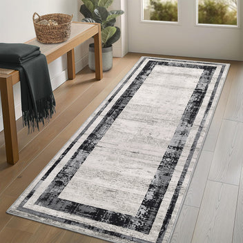 Garvee Washable Runner Rug 2x6 Modern Border Runner Soft Distressed Gray Runner, Minimalist Runner, Non Slip Hallway Runner, Stain Resistant Kitchen Runner, Contemporary Runner