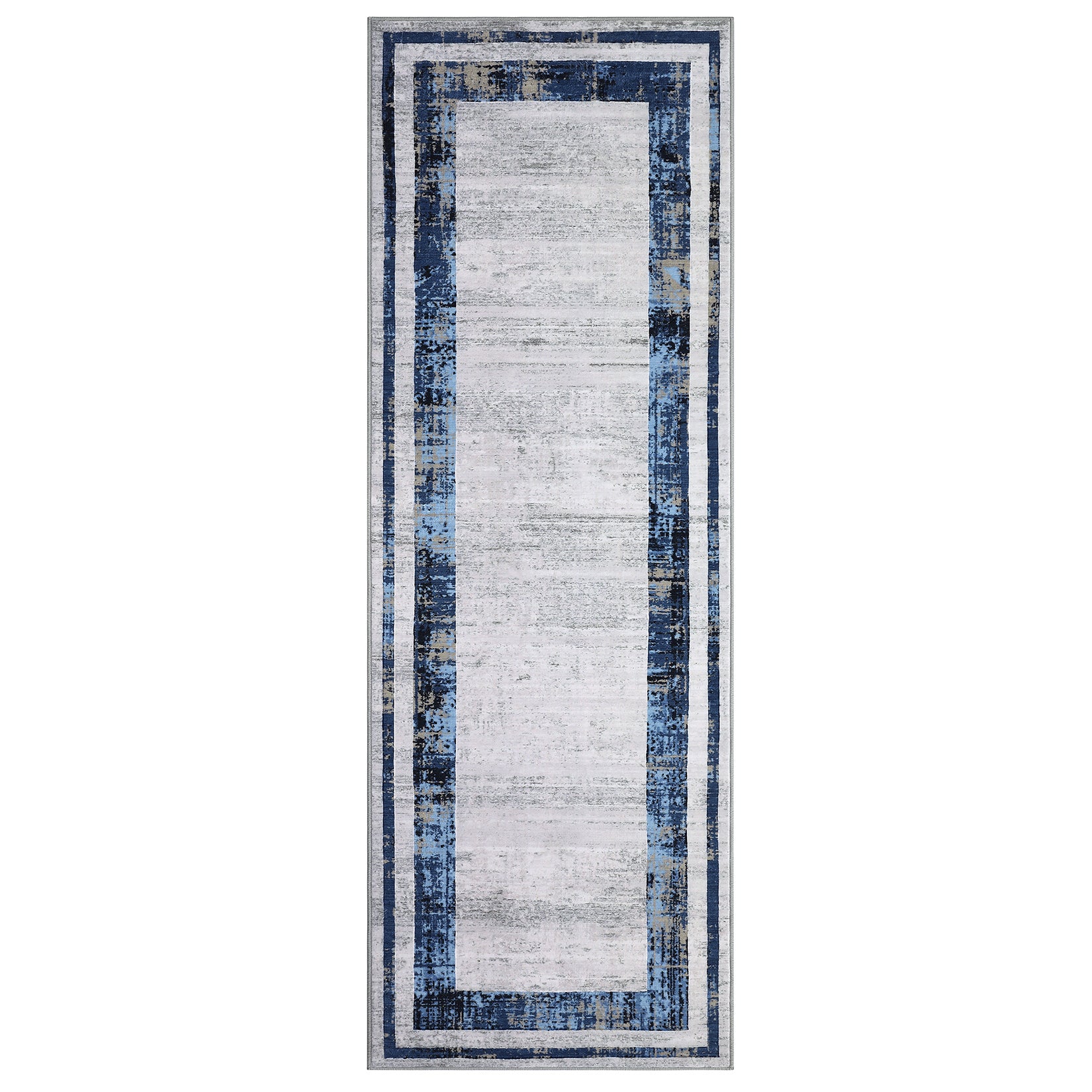 Garvee Washable Runner Rug 2x6 Modern Border Runner Soft Distressed Blue Runner, Minimalist Runner, Non Slip Hallway Runner, Stain Resistant Kitchen Runner, Contemporary Runner