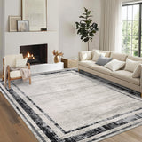 Garvee Large Living Room Rug 9x12 Modern Border Rug Soft Bedroom Rug Washable Rug with Rubber Backing, Contemporary Minimalist Rug, Distressed Accent Rug, Foldable Printed Rug - Gray