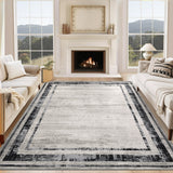 Garvee Large Washable Rug 10x13 Area Rug Modern Rug Distressed Border Rug Minimalist Gray Rug, Non Slip Soft Rug, Contemporary Accent Rug, Foldable Thin Rug for Living Room Bedroom - Gray