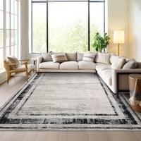 Garvee Large Washable Rug 10x13 Area Rug Modern Rug Distressed Border Rug Minimalist Gray Rug, Non Slip Soft Rug, Contemporary Accent Rug, Foldable Thin Rug for Living Room Bedroom