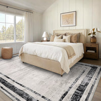 Garvee Large Washable Rug 10x13 Area Rug Modern Rug Distressed Border Rug Minimalist Gray Rug, Non Slip Soft Rug, Contemporary Accent Rug, Foldable Thin Rug for Living Room Bedroom