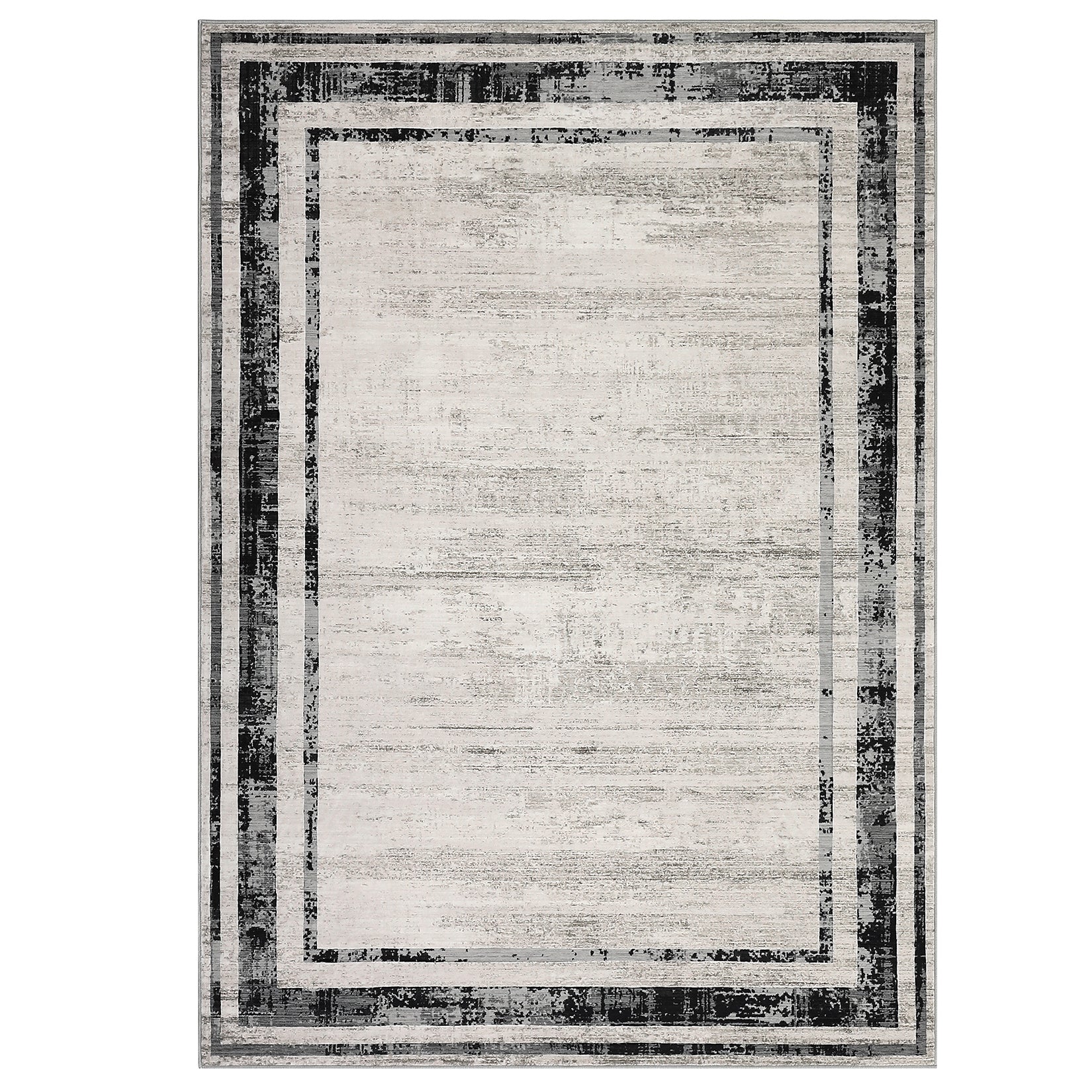 Garvee Large Washable Rug 10x13 Area Rug Modern Rug Distressed Border Rug Minimalist Gray Rug, Non Slip Soft Rug, Contemporary Accent Rug, Foldable Thin Rug for Living Room Bedroom