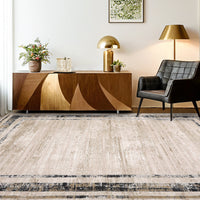 Garvee Living Room Rug 5x7 Washable Rug Distressed Brown Rug Modern Border Rug, Contemporary Minimalist Rug, Non Slip Soft Rug, Decorative Accent Rug Floor Carpet for Bedroom
