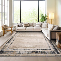 Garvee Living Room Rug 5x7 Washable Rug Distressed Brown Rug Modern Border Rug, Contemporary Minimalist Rug, Non Slip Soft Rug, Decorative Accent Rug Floor Carpet for Bedroom
