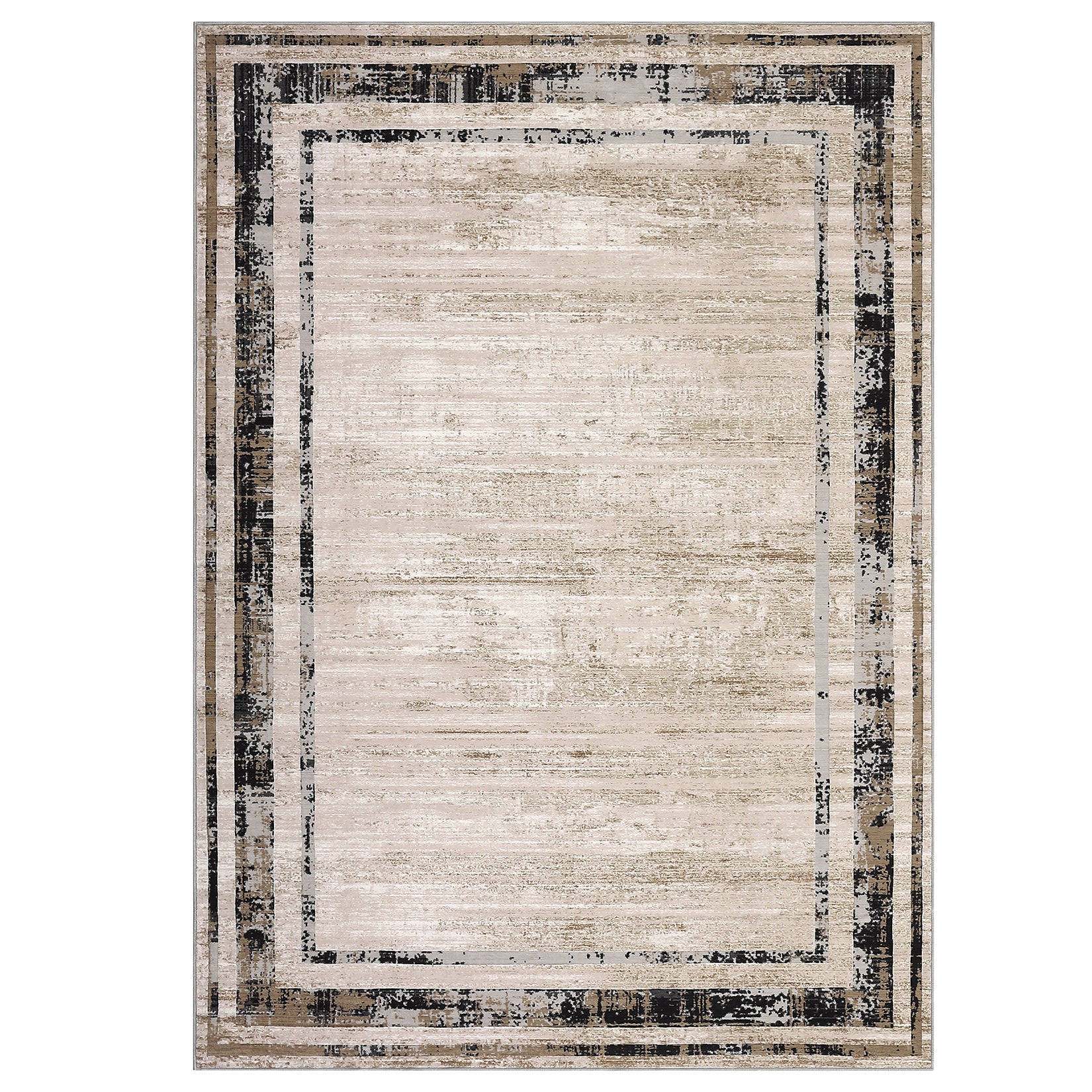Garvee Living Room Rug 5x7 Washable Rug Distressed Brown Rug Modern Border Rug, Contemporary Minimalist Rug, Non Slip Soft Rug, Decorative Accent Rug Floor Carpet for Bedroom
