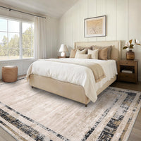Garvee Living Room Rug 5x7 Washable Rug Distressed Brown Rug Modern Border Rug, Contemporary Minimalist Rug, Non Slip Soft Rug, Decorative Accent Rug Floor Carpet for Bedroom