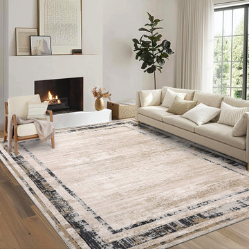 Garvee Living Room Rug 5x7 Washable Rug Distressed Brown Rug Modern Border Rug, Contemporary Minimalist Rug, Non Slip Soft Rug, Decorative Accent Rug Floor Carpet for Bedroom