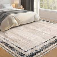 Garvee Living Room Rug 5x7 Washable Rug Distressed Brown Rug Modern Border Rug, Contemporary Minimalist Rug, Non Slip Soft Rug, Decorative Accent Rug Floor Carpet for Bedroom