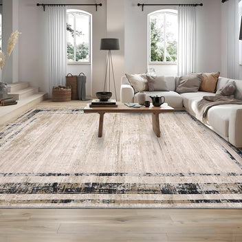 Garvee Large Washable Rug 10x13 Area Rug Modern Rug Distressed Border Rug Minimalist Brown Rug, Non Slip Soft Rug, Contemporary Accent Rug, Foldable Thin Rug for Living Room Bedroom