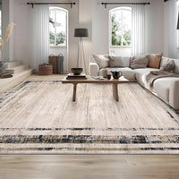 Garvee Living Room Rug 5x7 Washable Rug Distressed Brown Rug Modern Border Rug, Contemporary Minimalist Rug, Non Slip Soft Rug, Decorative Accent Rug Floor Carpet for Bedroom