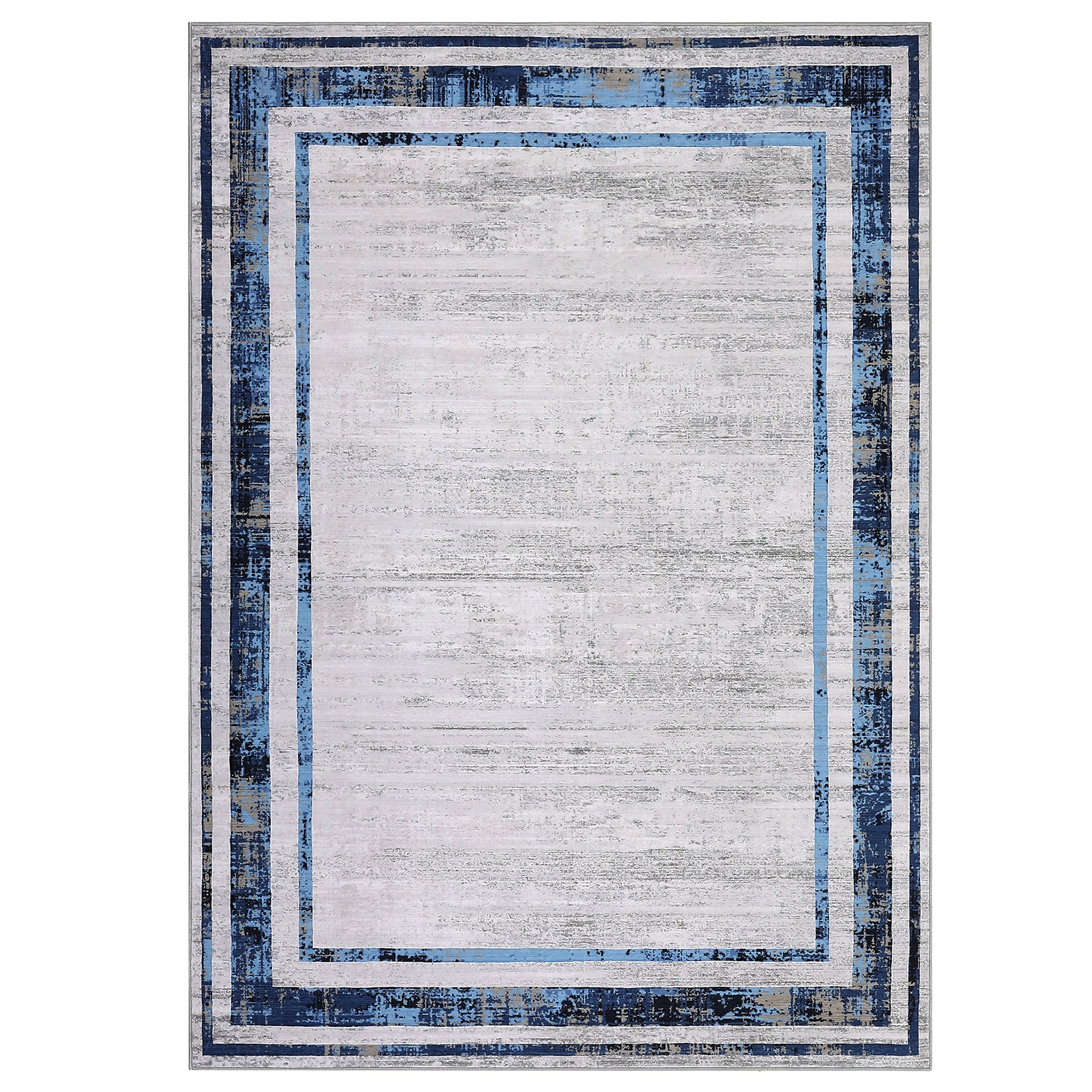 Garvee Modern Rug 8x10 Large Area Rug Washable Rug Distressed Border Rug Contemporary Blue Rug, Minimalist Living Room Rug, Non Slip Soft Rug, Foldable Printed Rug for Bedroom Office