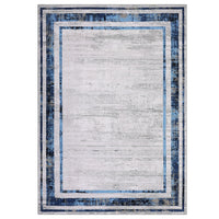 Garvee Modern Rug 8x10 Large Area Rug Washable Rug Distressed Border Rug Contemporary Blue Rug, Minimalist Living Room Rug, Non Slip Soft Rug, Foldable Printed Rug for Bedroom Office