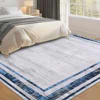 Garvee Large Washable Rug 10x13 Area Rug Modern Rug Distressed Border Rug Minimalist Blue Rug, Non Slip Soft Rug, Contemporary Accent Rug, Foldable Thin Rug for Living Room Bedroom