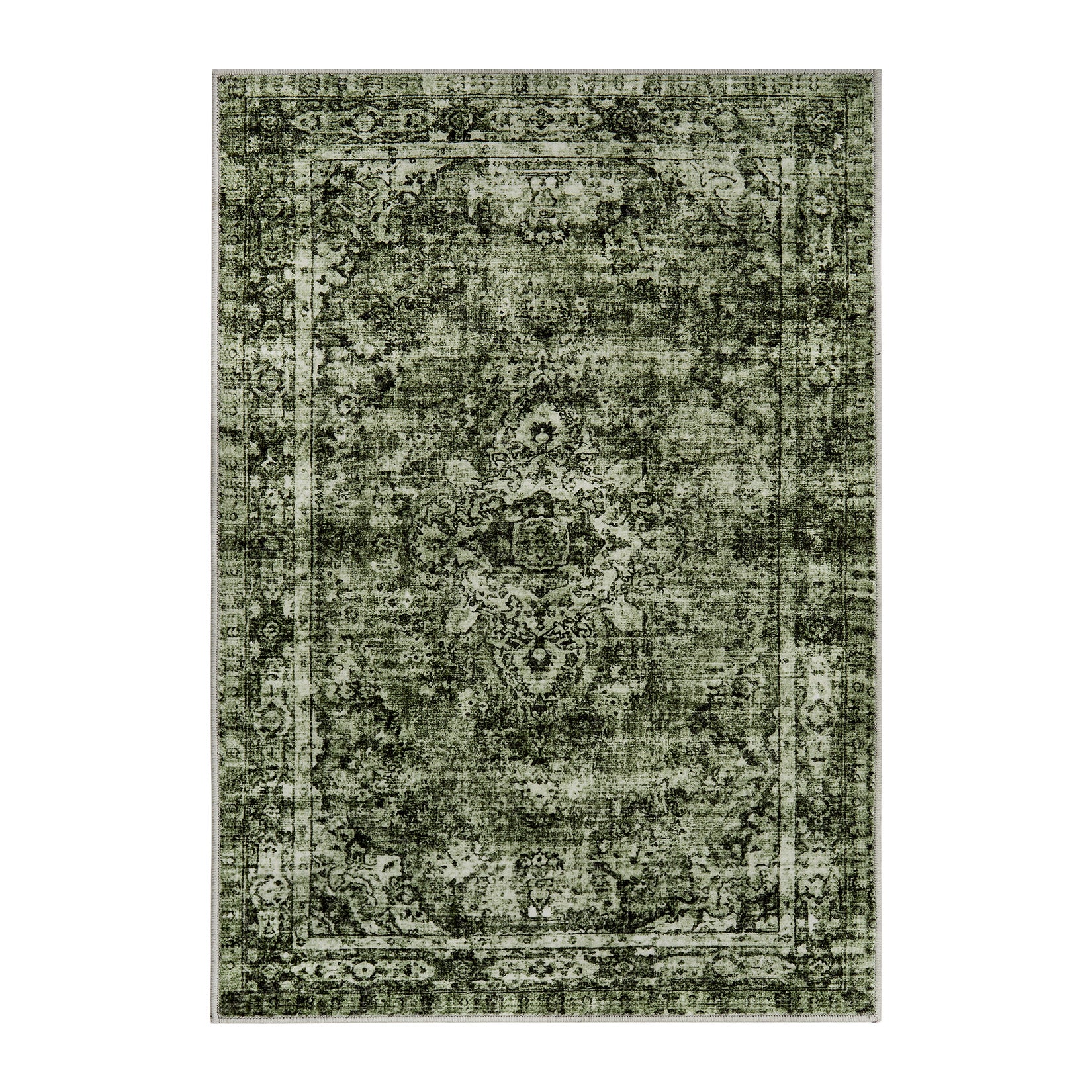Garvee Washed Back Low Pile Area Rug Green 10x13ft Washable Non Slip Carpet for Living Room Bedroom Kitchen Dining Hallway