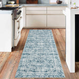 Garvee Short Pile Washable Area Rug - Boho Vintage Living Room & Bedroom Rug, Non-Slip, Machine Washable - Blue