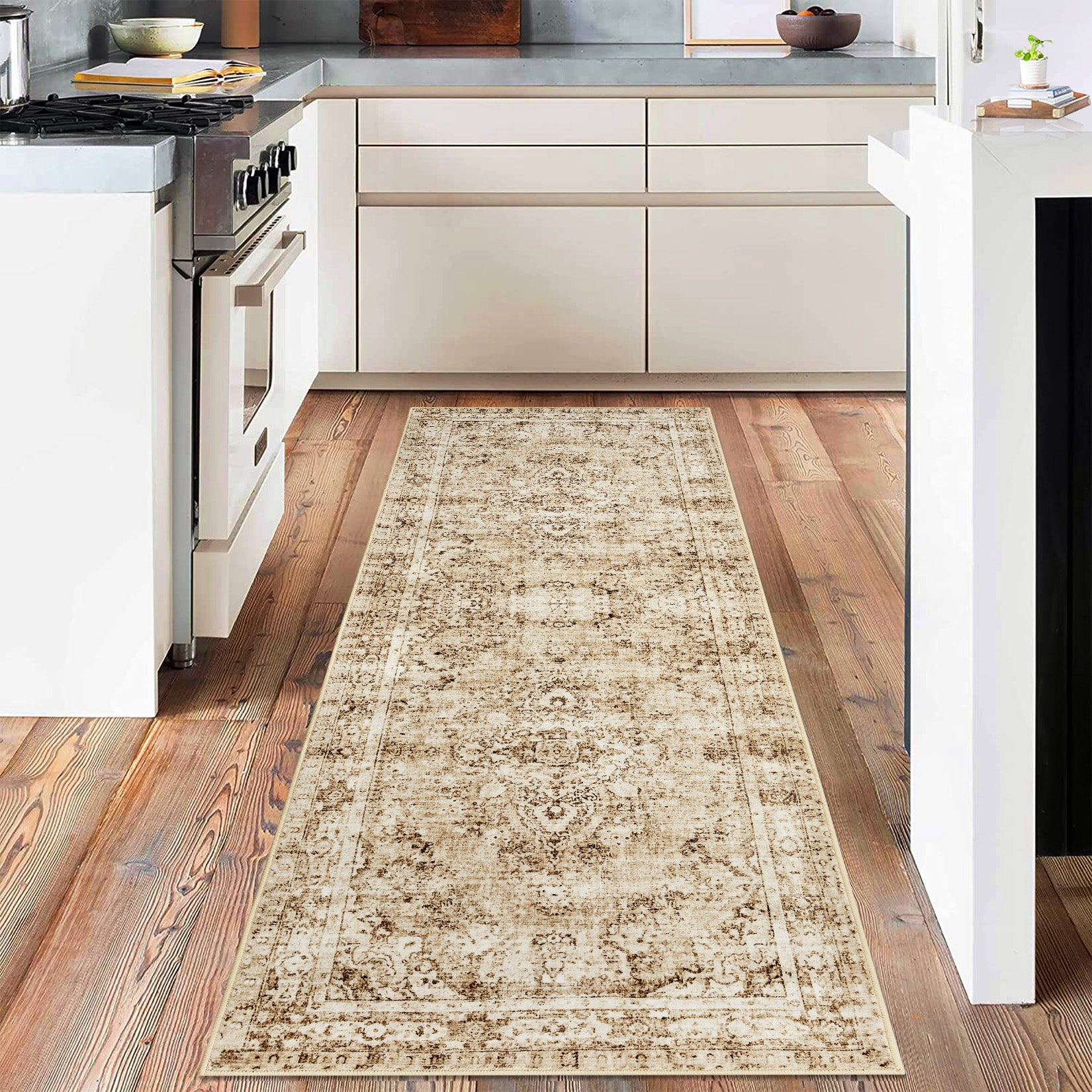 Garvee Area Rug Floral Washable Non-Slip Low-Pile Rugs for Living Room Kitchen, Soft Paisley Design, 0.3 Inch Thickness, Multi-Color