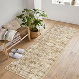 Garvee Area Rug Floral Washable Non-Slip Low-Pile Rugs for Living Room Kitchen, Soft Paisley Design, 0.3 Inch Thickness, Multi-Color - Beige