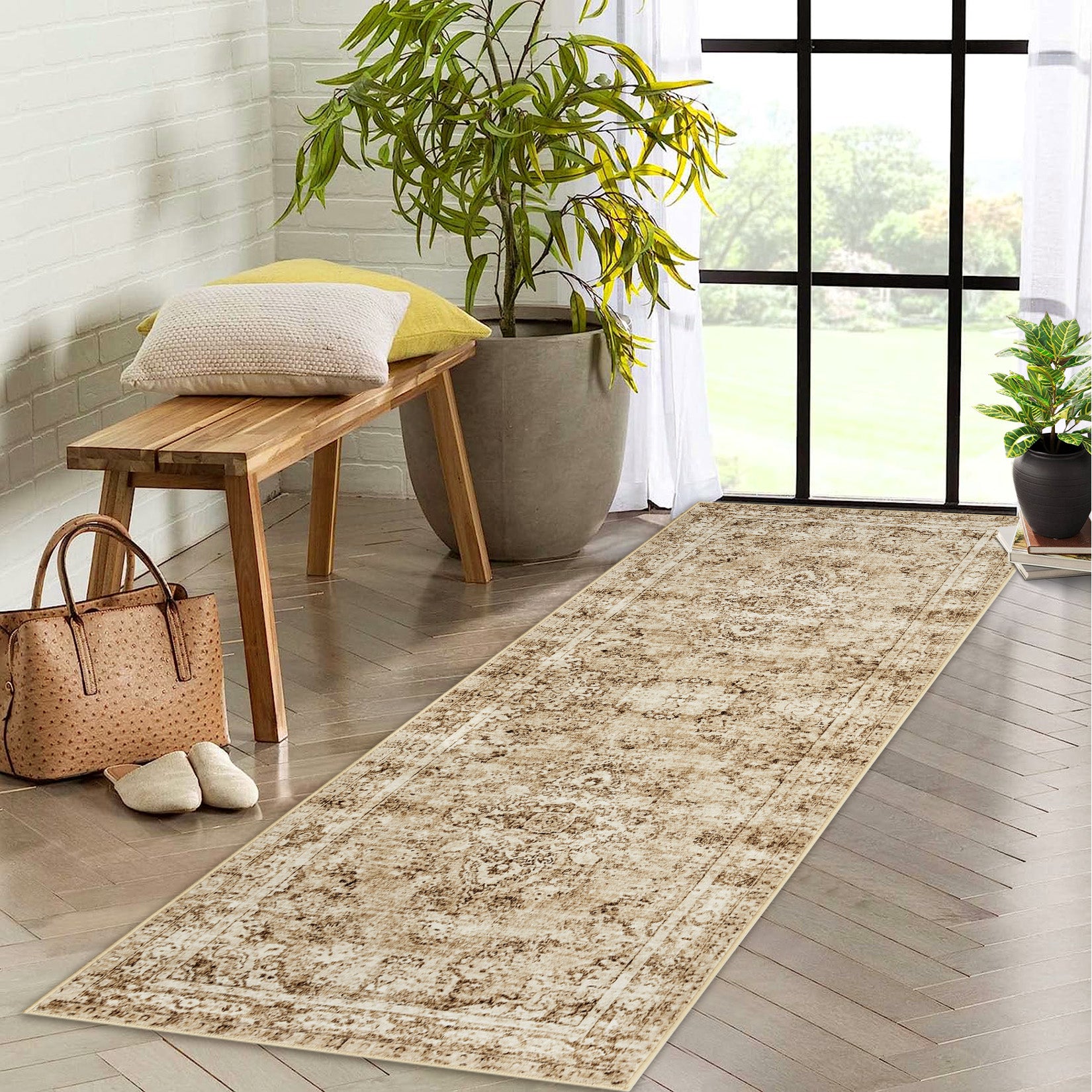 Garvee Area Rug Floral Washable Non-Slip Low-Pile Rugs for Living Room Kitchen, Soft Paisley Design, 0.3 Inch Thickness, Multi-Color
