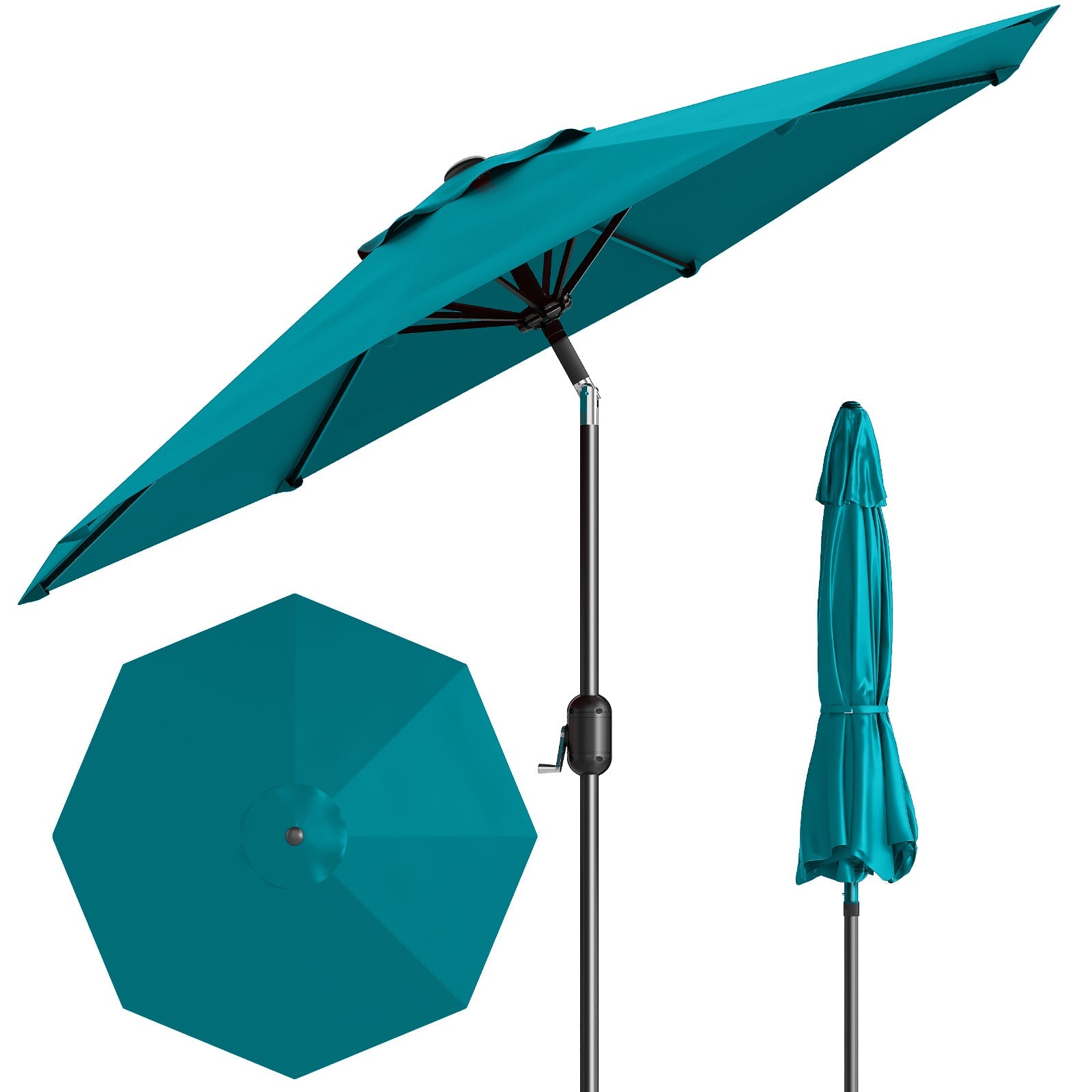 Garvee 10' Patio Umbrella with Crank Lift & Push Button Tilt, Table Umbrella Outdoor Patio 8 Sturdy Ribs for Yard, Deck, Pool, Turquoise