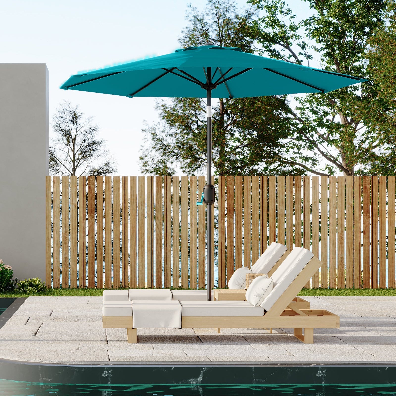 Garvee 10' Patio Umbrella with Crank Lift & Push Button Tilt, Table Umbrella Outdoor Patio 8 Sturdy Ribs for Yard, Deck, Pool, Turquoise