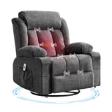 Garvee Rocker Recliner Chair with Heat and Massage, Manual Recliner 360° Swivel Oversized Chairs for Adults, Lazy Boy Single Sofa Seat with 3 Positions, 2 Side Pockets, Cup Holders, and USB Ports - Gray