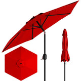 Garvee 7.5' Outdoor Patio Umbrella, Market Umbrella, 6 Sturdy Ribs UV Protection Waterproof, Red - Red