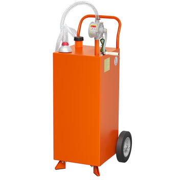Garvee 30 Gallon Fuel Caddy with Manual Pump, 9.8 ft UV-Resistant Hose Tank Gauge Ground Clamp 2 Wheels, Portable Gas Diesel Tank for Car Boat ATV Lawn Mower, Orange