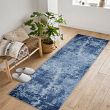 Garvee Machine Washable Flatweave Modern Abstract Small Area Rug, Ultra Thin 2x6 Non-Slip Accent Throw Rug for Kitchen Indoor Entryway Porch, TPR Back Blue - Gray Blue