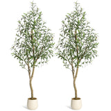 Garvee 6ft Tall Olive Trees Artificial Indoor, Olive Tree Plants, Faux Olive Tree with Realistic Trunk, Leaves, Fruits, Flower Pot for Home Decor-2PCS - 6ft (2pcs)