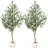 Garvee 7ft Tall Olive Trees Artificial Indoor, Olive Tree Plants, Faux Olive Tree with Realistic Trunk, Leaves, Fruits,Flower Pot for Home Decor-2PCS - 7ft (2pcs)