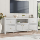 Garvee Farmhouse TV Stand for 75/80 Inch TVs, Long Entertainment Center with 6 Storage Drawers & Soundbar Shelf, White Television Consoles Stands for Living Room, Bedroom - White