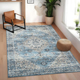 Garvee Area Rug 5x7 Ultra-Thin Washable Vintage Living Room Rugs with Non Slip Backing Non Slip Soft Medallion Carpet Foldable Stain Resistant Indoor Rug for Bedroom Home Office, Blue - Blue