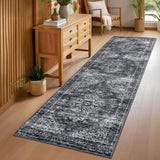Garvee Hallway Runner Rug 2x6 Washable Vintage Floral Rug Ultra Soft Lightweight Accent Throw Rug Non Slip Foldable Medallion Carpet Runner for Bedroom Kitchen Laundry Room, Dark Grey - Dark Gray