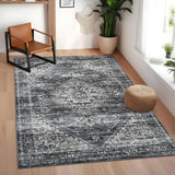 Garvee Vintage Washable Living Room Rug 6x9 Area Rug Non Slip Soft Medallion Throw Rug Low Pile Non-Shedding Oriental Carpet Foldable Non Shedding Floor Cover for Home Office Decor, Dark Grey - Dark Gray